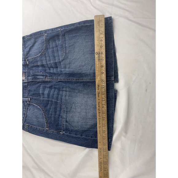 Old Navy Womens 8 Blue Denim Jean Mini Skirt Low Rise Faded Pockets Slit Back - Picture 5 of 6
